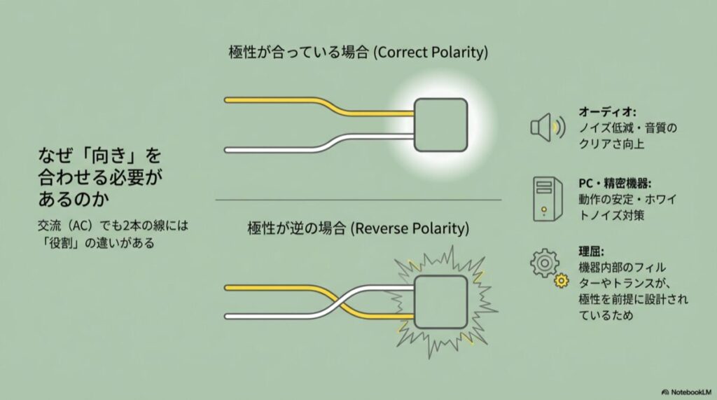 コンセントの極性を合わせるメリットと理屈