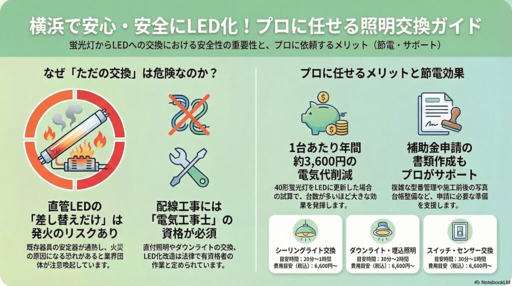 横浜市のLED照明交換ならお任せ!店舗や住宅の電気工事に即日対応