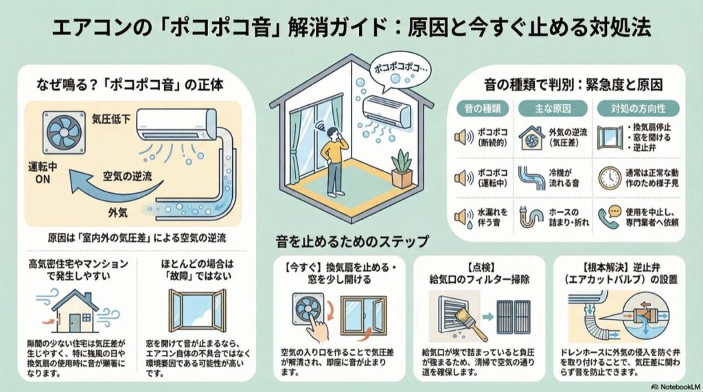 エアコンの「ポコポコ音」解消ガイド:原因と今すぐ止める対処法