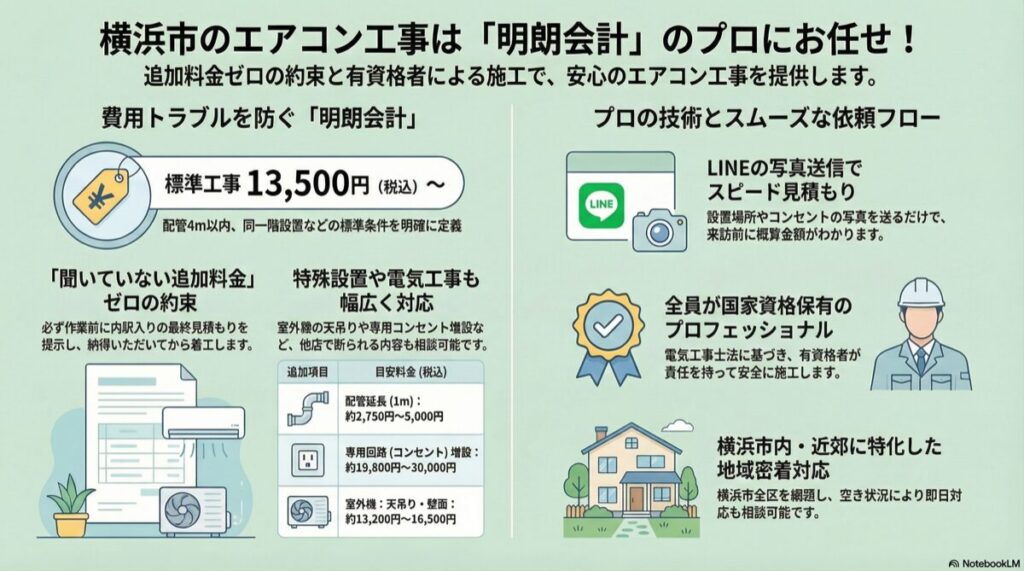 横浜市のエアコン工事は「明朗会計」のプロにお任せ!