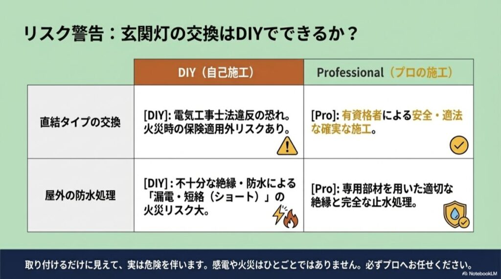 玄関灯の交換はDIYでできる?電気工事士法・安全上の注意点