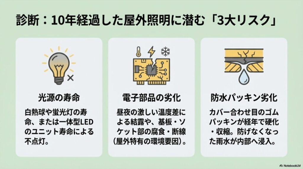 10年超の屋外器具に潜む故障の原因