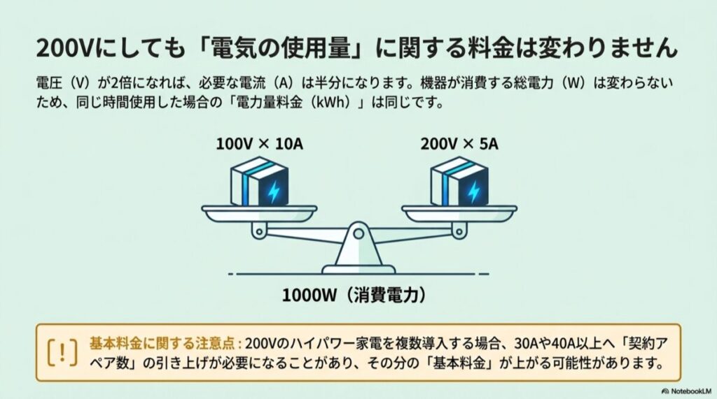 100V×10Aと200V×5Aのバランス図解（同じ消費電力1000W）