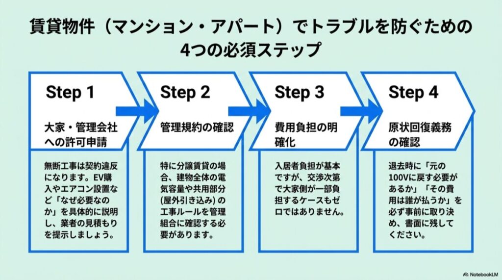 賃貸住宅での電圧変換工事で守るべき4つの手順と注意点